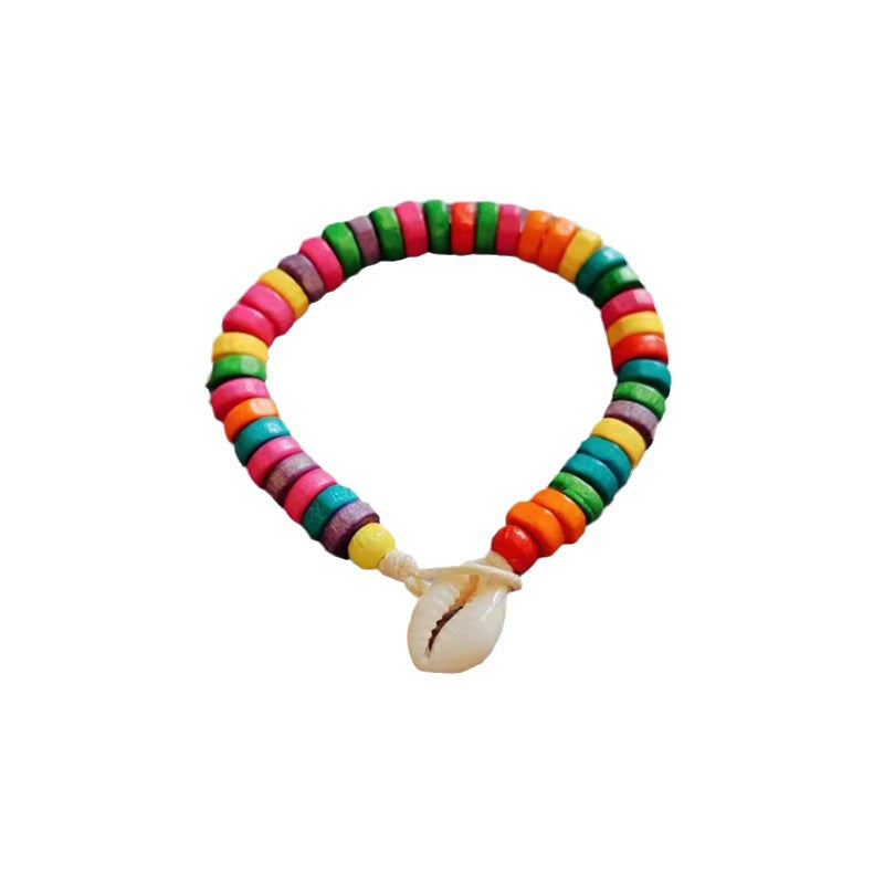 Wholesale Boho Devil's Eye Colored Wooden Beads Natural Shell Bracelet ACC-BT-Youl012