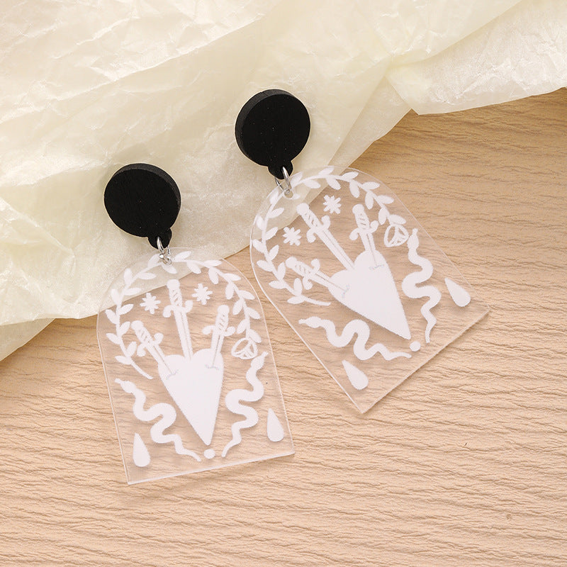 Wholesale Transparent Acrylic Skull Love White Printed Earrings