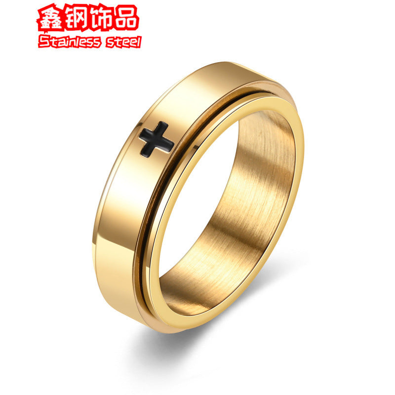 Wholesale  titanium steel cross rotating ring couple pair ring