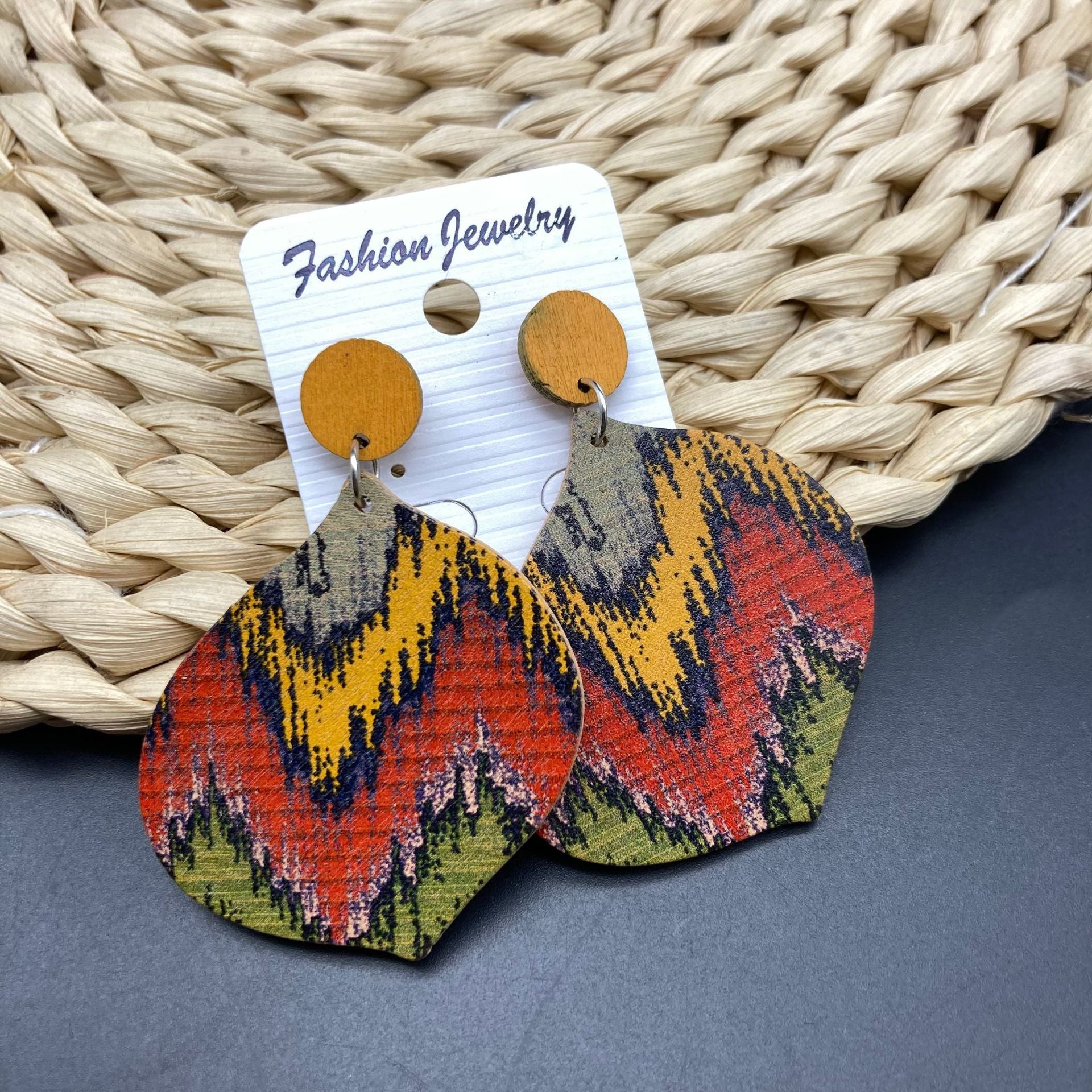 Wholesale Ethnic Style Vintage Leaf Wooden Earrings ACC-ES-FX031