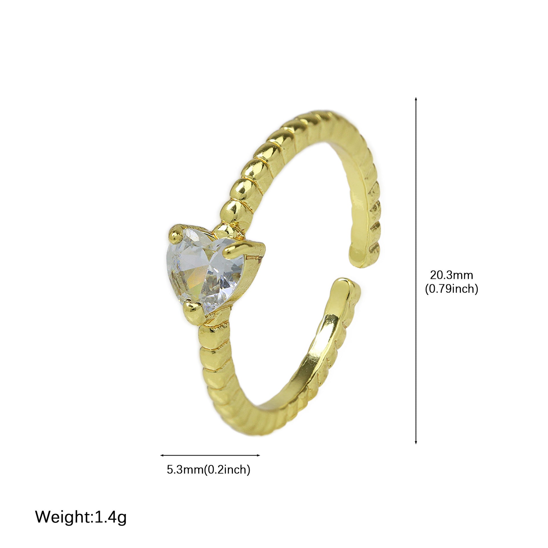 Wholesale brass color zirconium love heart-shaped ladies open ring