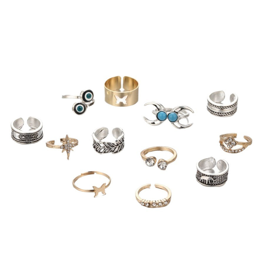 Wholesale Retro foot ring six-pointed star drop oil magic eyes turquoise two-color 12 suit