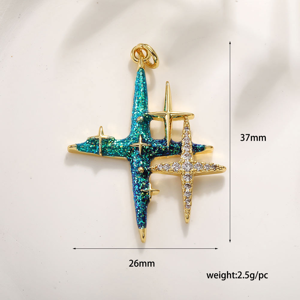 Wholesale Ins Style Star Heart Pendant,  Copper with Zircon,  DIY Jewelry Accessory
