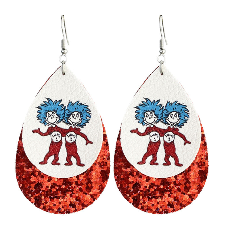 Wholesale 2 Pairs/pack Leather Printed Cute Teacher Reading Earrings ACC-ES-HY216