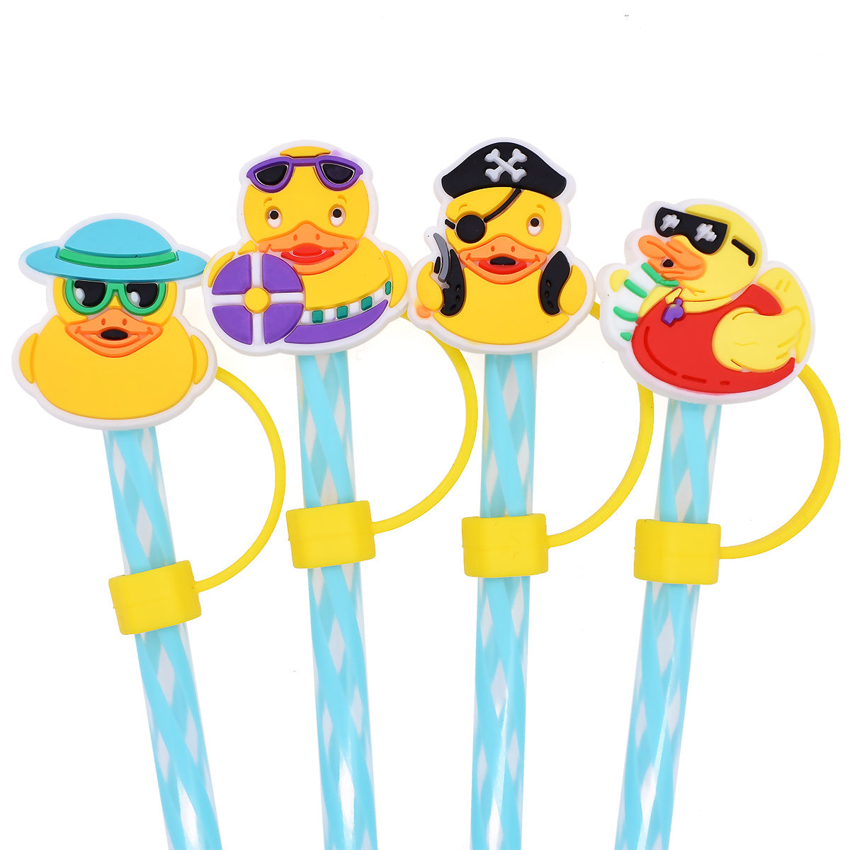 Wholesale Random 100pcs Cartoon yellow duck   10mm PVC Soft Straw Tube Cap
