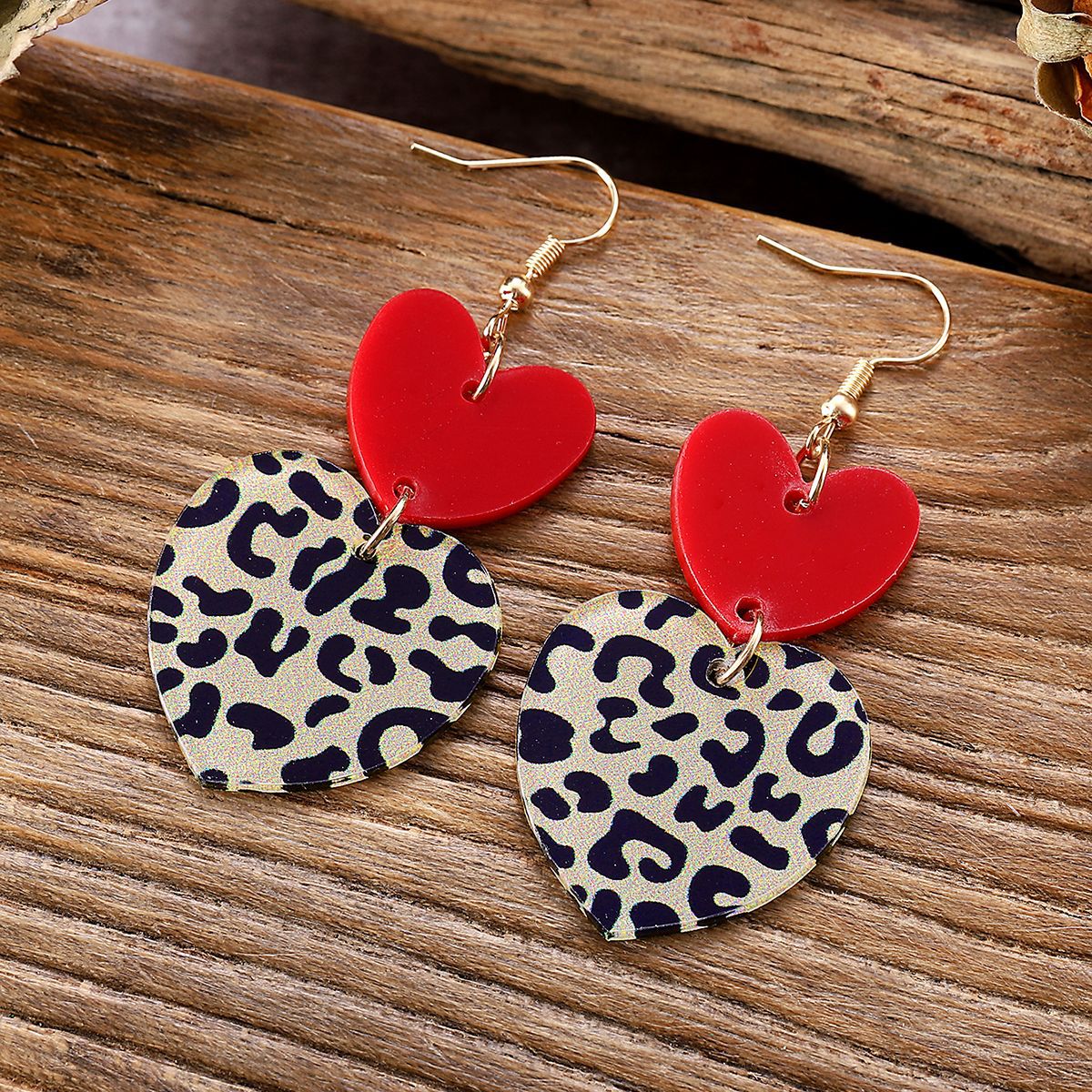 Wholesale Valentine's Day Love Leopard Print Stitching Pendant Earrings