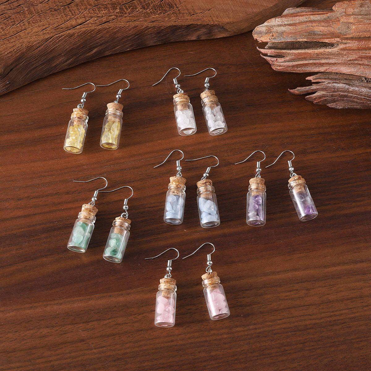 Wholesale  Creative Asymmetrical Stone Wishing Bottle Earrings