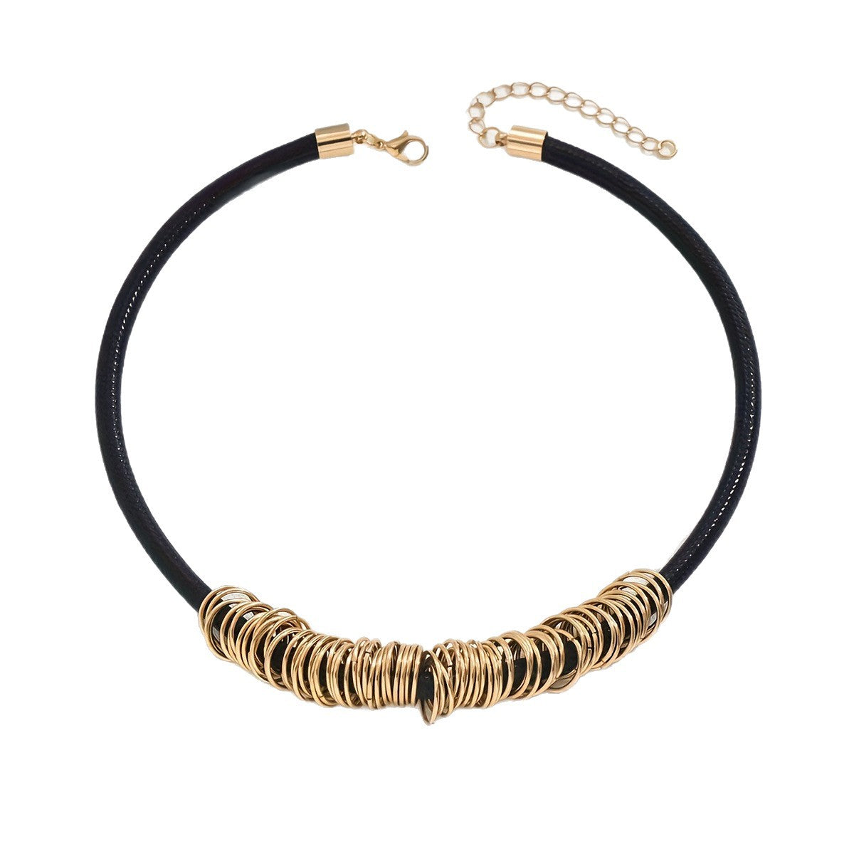 Wholesale Retro exaggerated multi-circle geometric leather rope necklace