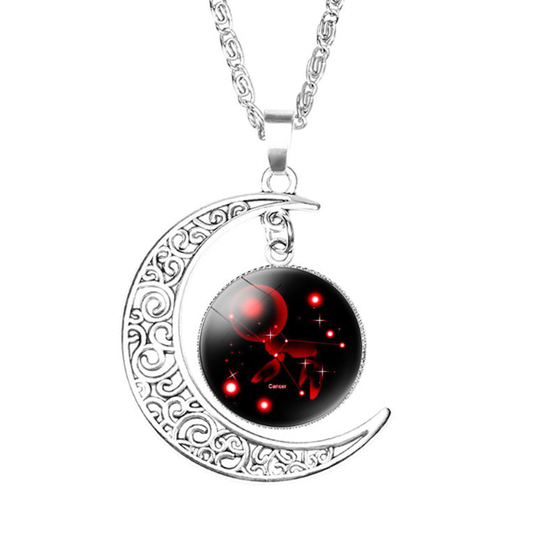 Wholesale  12 Constellation Crescent Moon Necklace