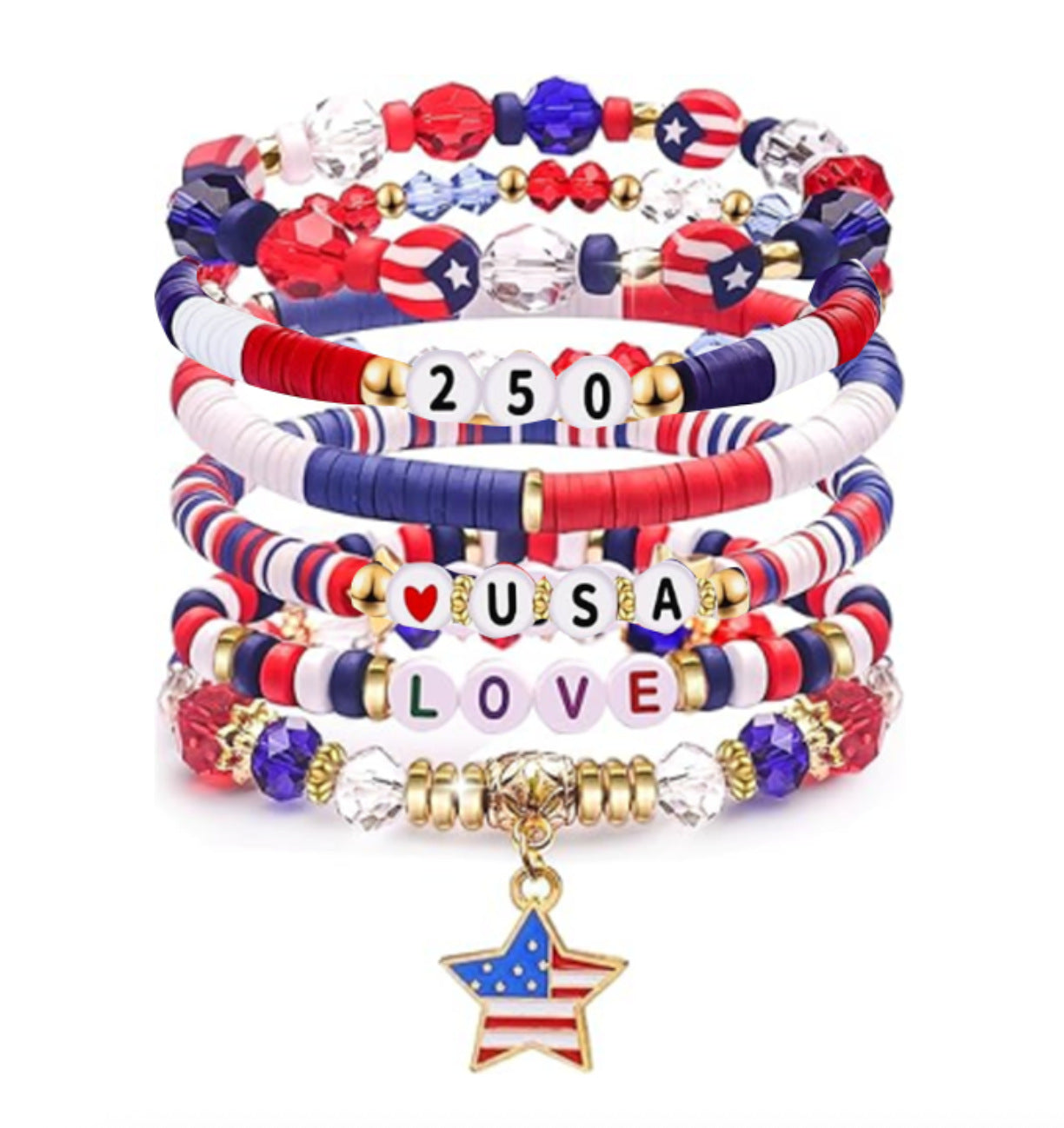 Wholesale Independence Day Women' s Bracelet 8 Clay Bead bracelet Layered Bracelet Set