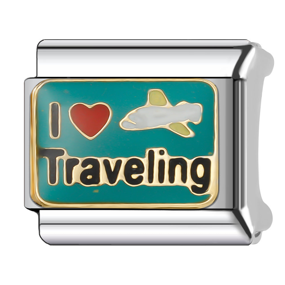 Wholesale Italian Charm Bracelet 9mm DIY Splicing English Series Stainless Steel Composable Bracelet