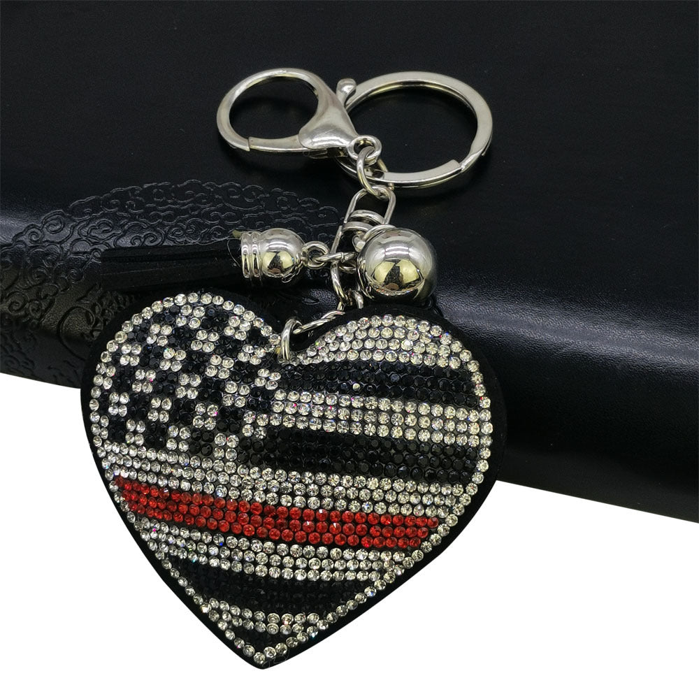 Wholesale  velvet Diamond-embedded peach heart Tassel Keychain