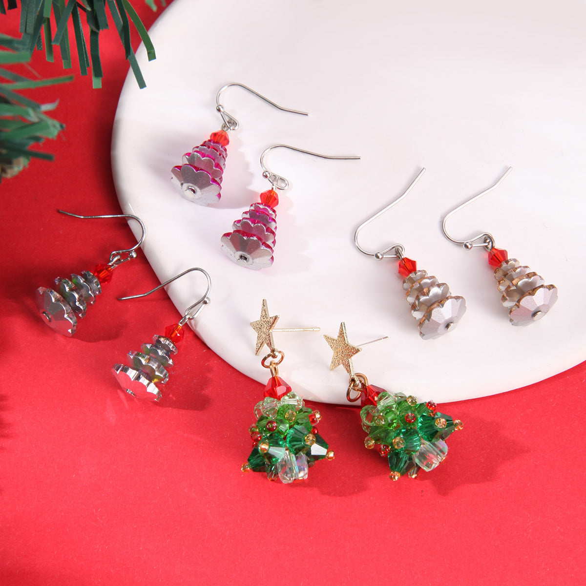 Wholesale  cartoon acrylic elk old snowman colorful Christmas tree earrings