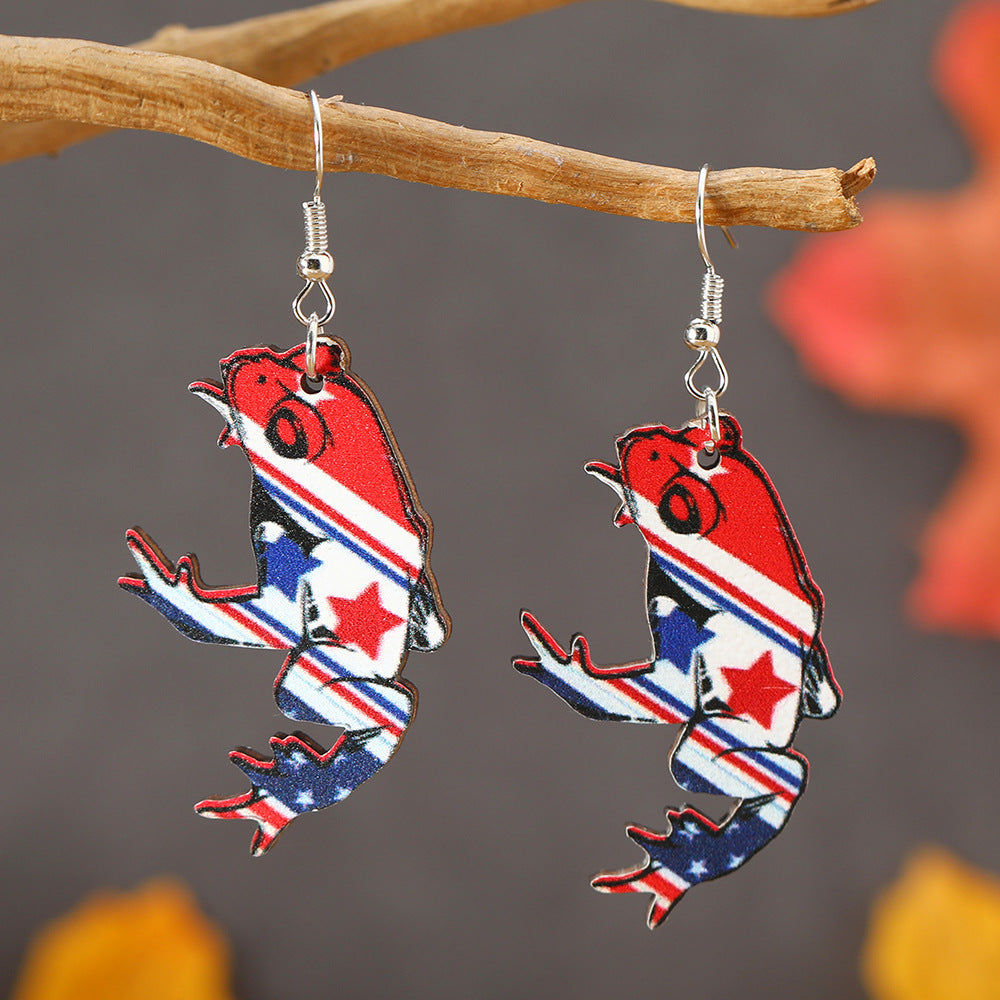 Wholesale Independence Day Unicorn Colorful Printed Wooden Earrings