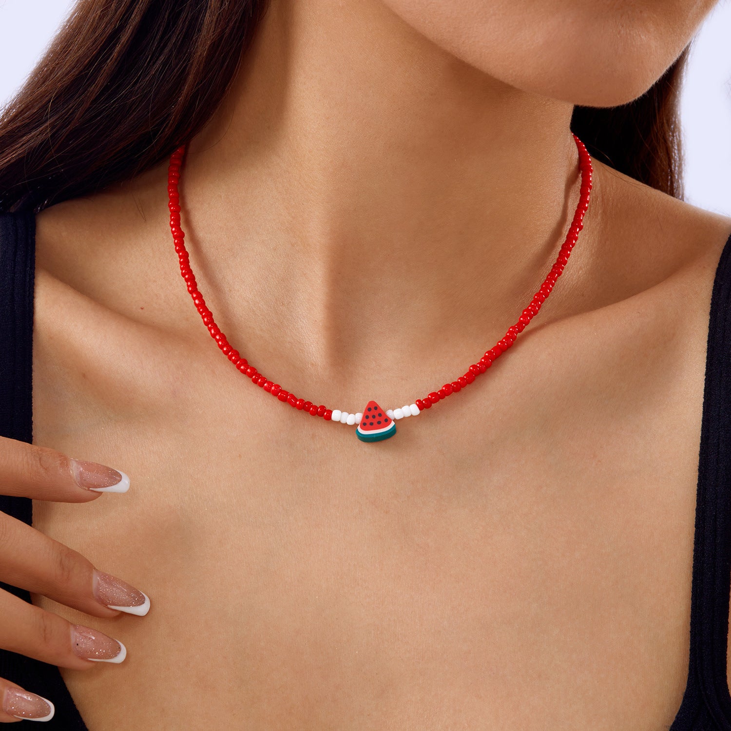 Wholesale simple summer small fresh soft pottery watermelon beads pearl necklace