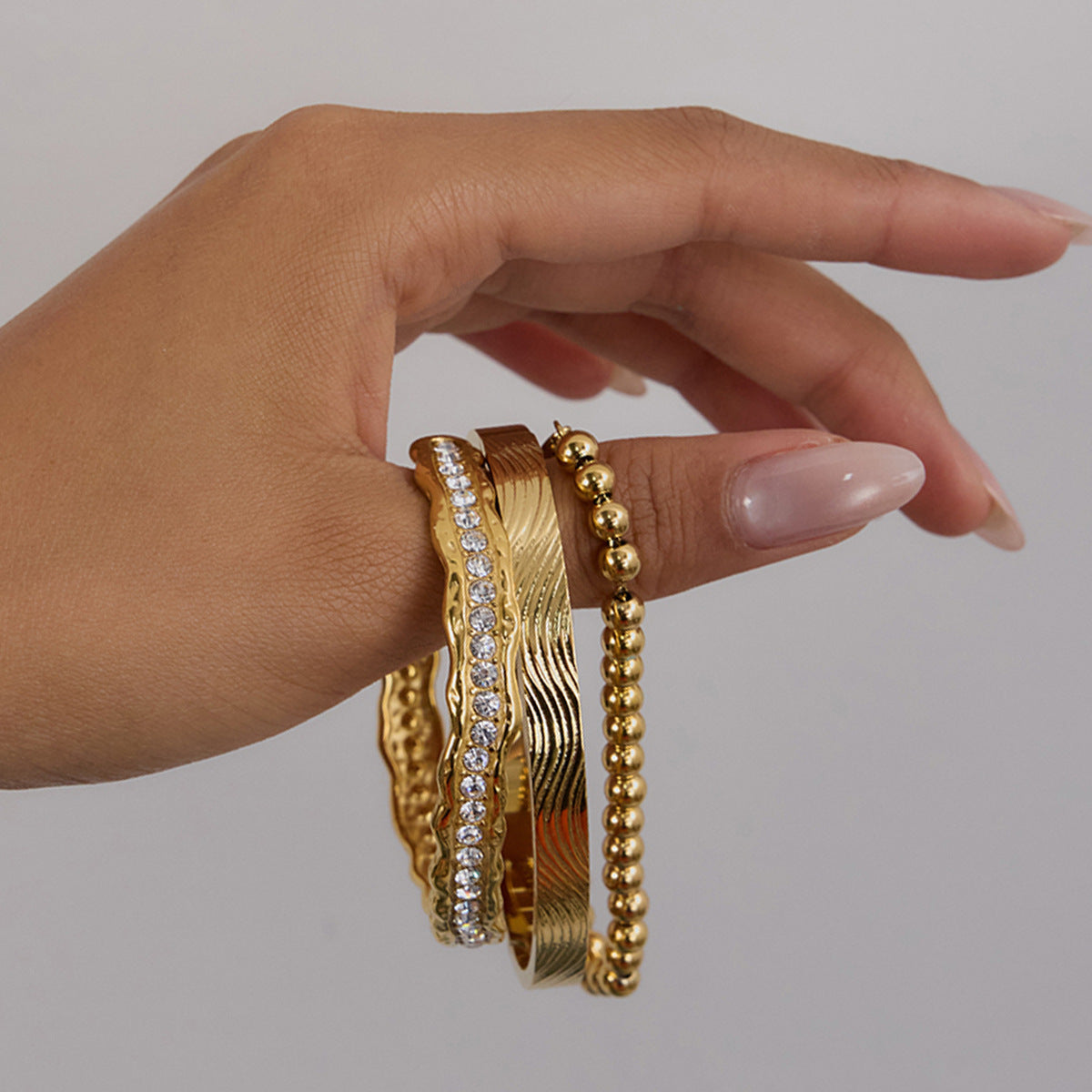 Wholesale Stainless Steel  Zircon Open Bracelet Beaded Bracelet