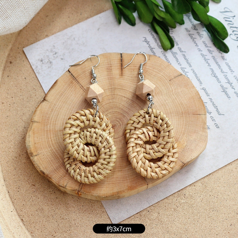 Wholesale Summer Bohemian Vintage Holiday Straw and Rattan Braided Earrings ACC-ES-Luox006