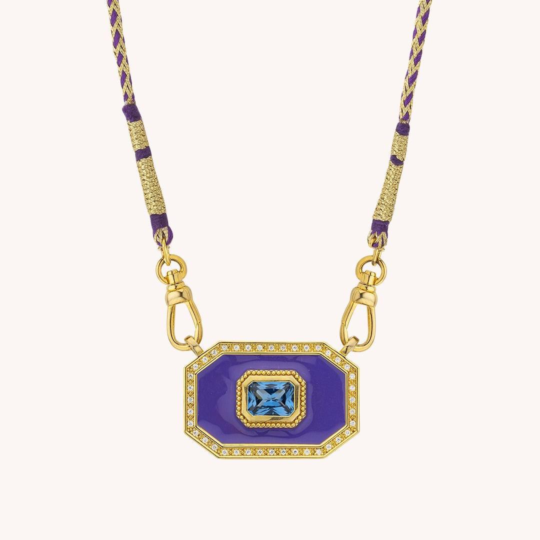 Wholesale Colorful Tarot Square Card Pink Oil Drop Diamond Necklace