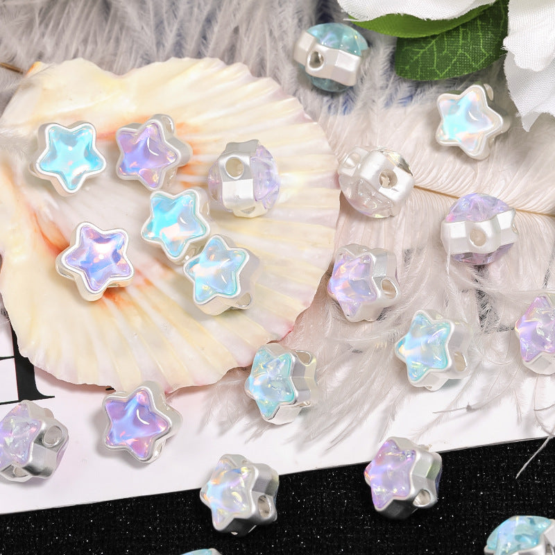 Wholesale 50pcs 12mm Mermaid Aurora Diamond Five-pointed Star Four-way Beads Diy Accessories ACC-BDS-BLG086