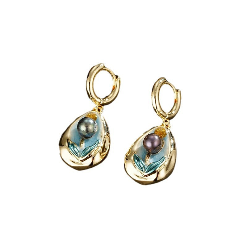 Wholesale  Oil Painting Enamel Flower Earrings