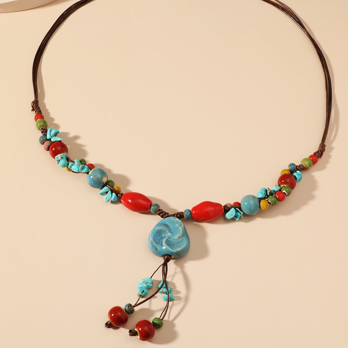 Wholesale Ethnic Style Beaded Ceramic Bead Necklace Bohemian Gravel Color Necklace ACC-NE-JunJie007