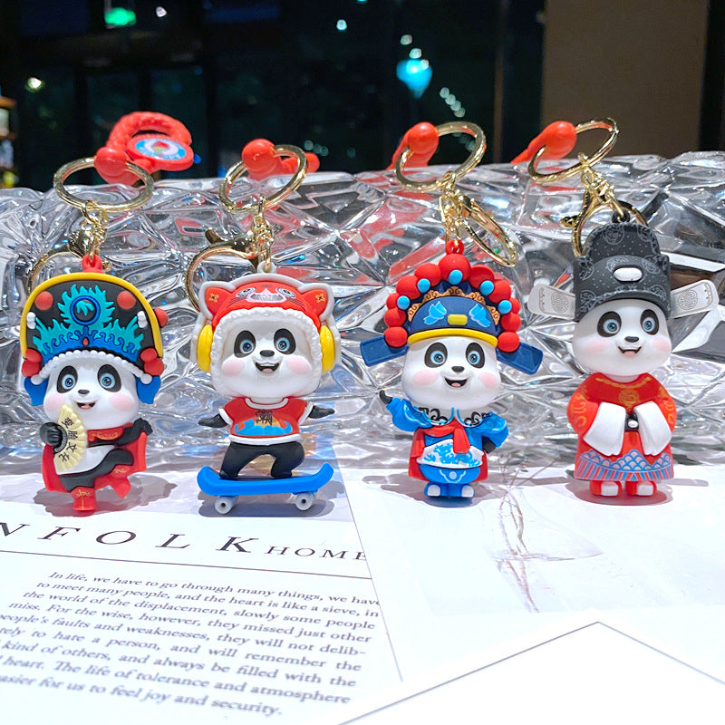 Wholesale Cartoon Cute Panda PVC Soft Keychains Silicone Creative Keychain ACC-KC-XinShu015