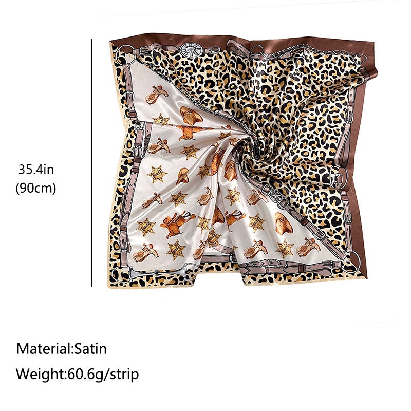 Wholesale  Large Square 90 Western Boots Denim Retro Ethnic Leopard Sexy Scarf