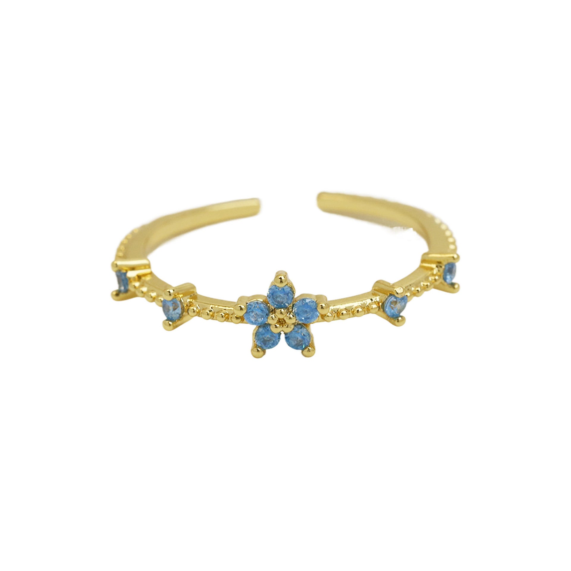 Wholesale 18k Brass Colored Zirconium December Small Flower Open Flower Rings ACC-RS-BaiYi003