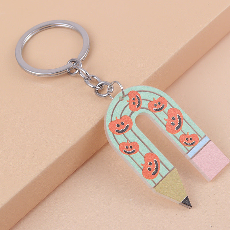 Wholesale Halloween Ghost U Shape Spider Pumpkin Pencil Acrylic Keychain ACC-KC-DA013