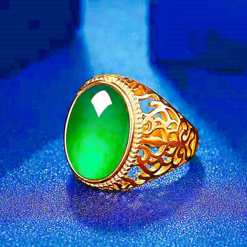 Wholesale Stylish Unisex Imitation Agate Rectangular Gemstone Ring Gold Green Contion Design Fashion Jewelry for Everyday Wear