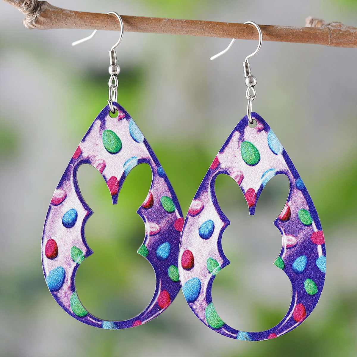 Wholesale Easter Egg Basket Hollow Water Drop Wooden Double Sided Earrings