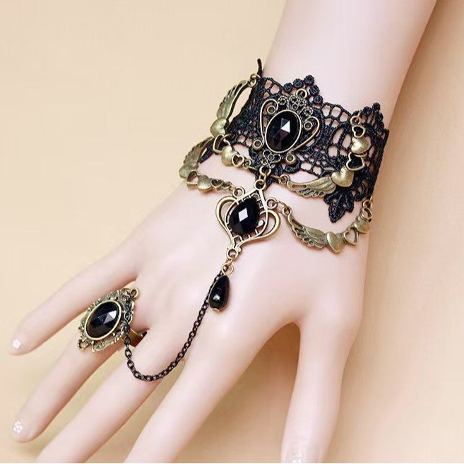 Wholesale Black Lace Pearl Necklace Heart Crystal Retro Trendy Women' s Jewelry