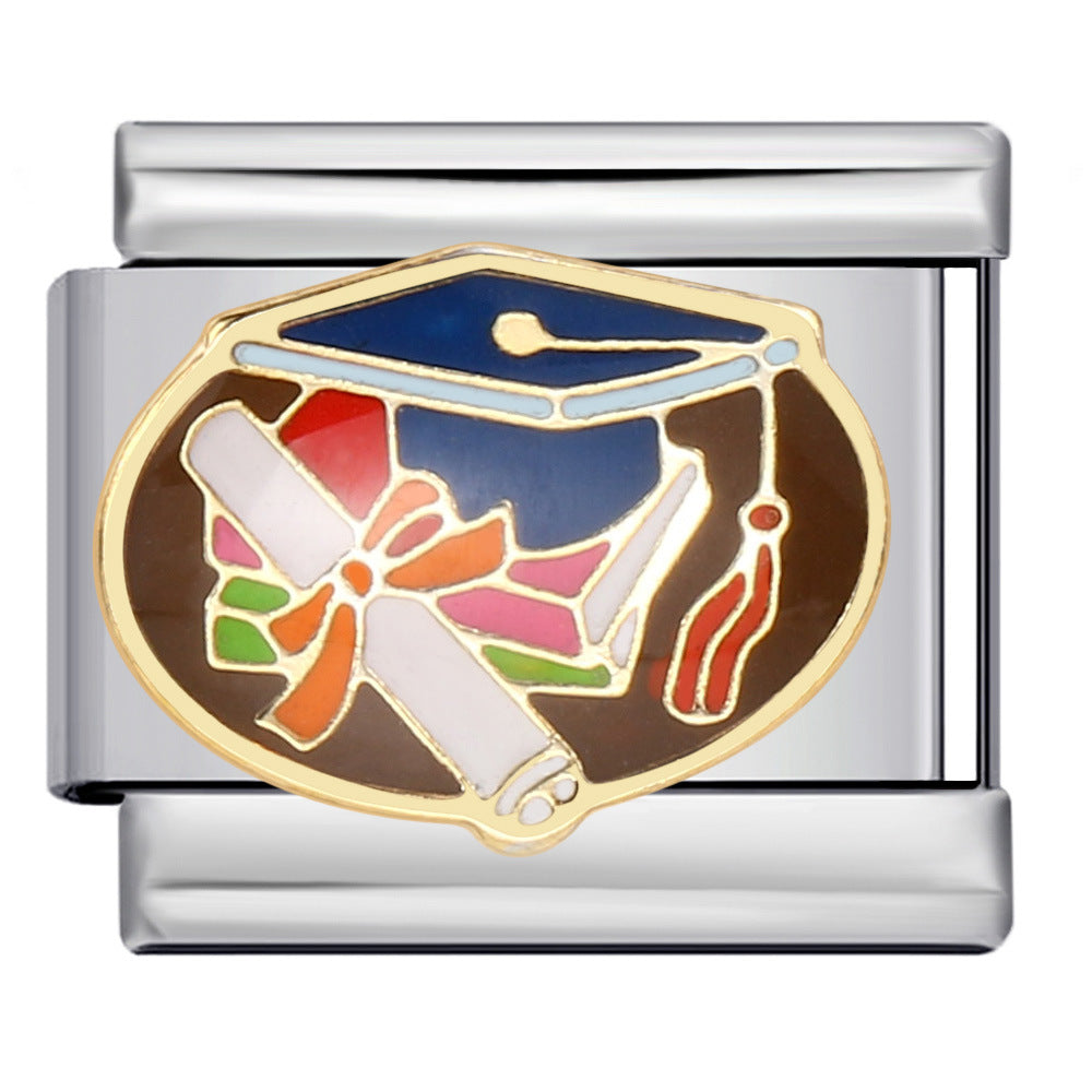 Wholesale Italian Charm Bracelet 9mm DIY Splicing Removable Gold Plated Oil Drop Cartoon Stainless Steel Composable Bracelet