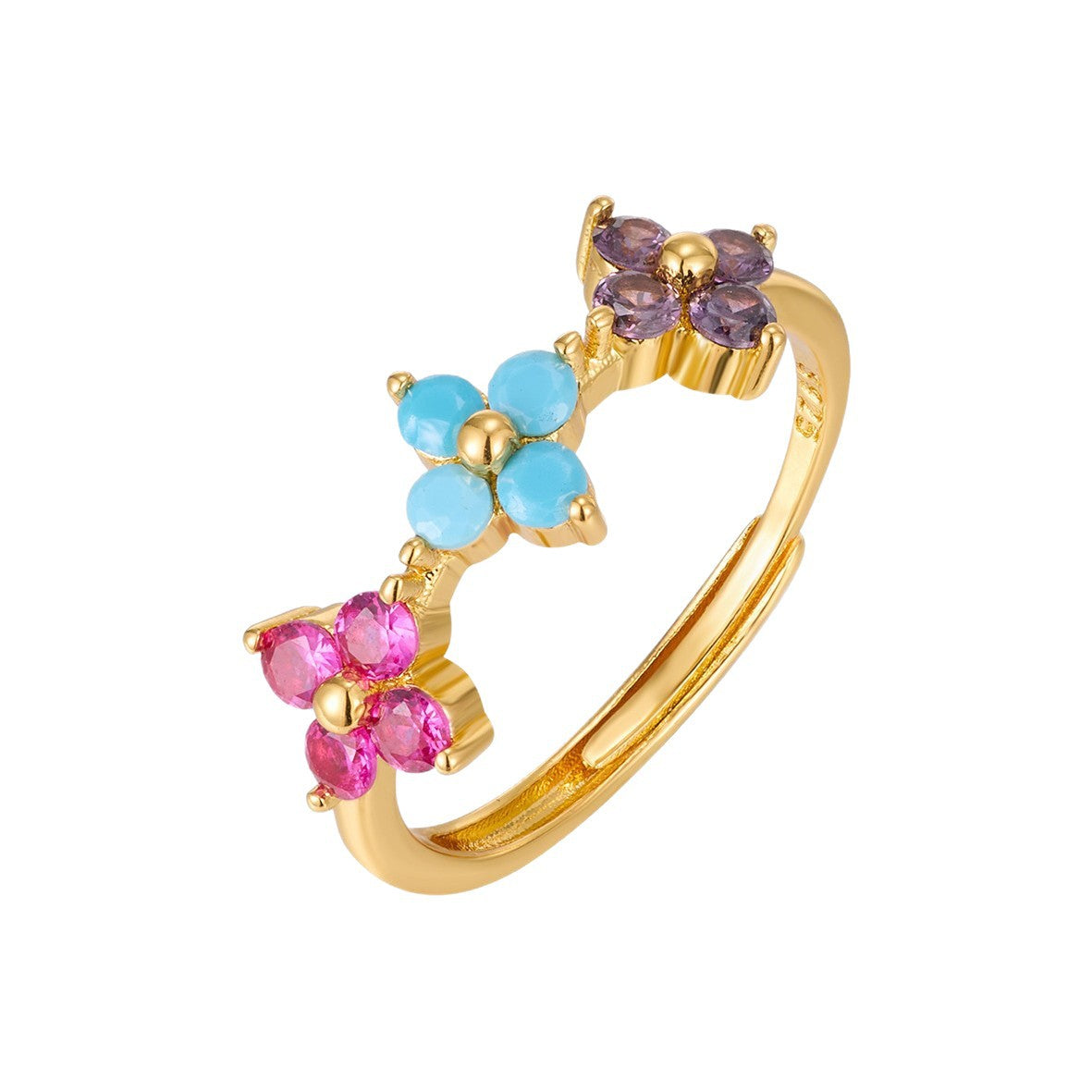 Wholesale Monet Garden Style Four-Leaf Clover Ring Gold Plated Brass Jewelry Accessory