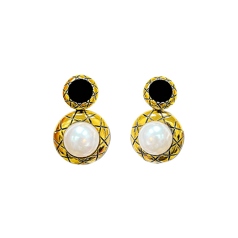 Wholesale S925 silver needle gold texture pearl earrings