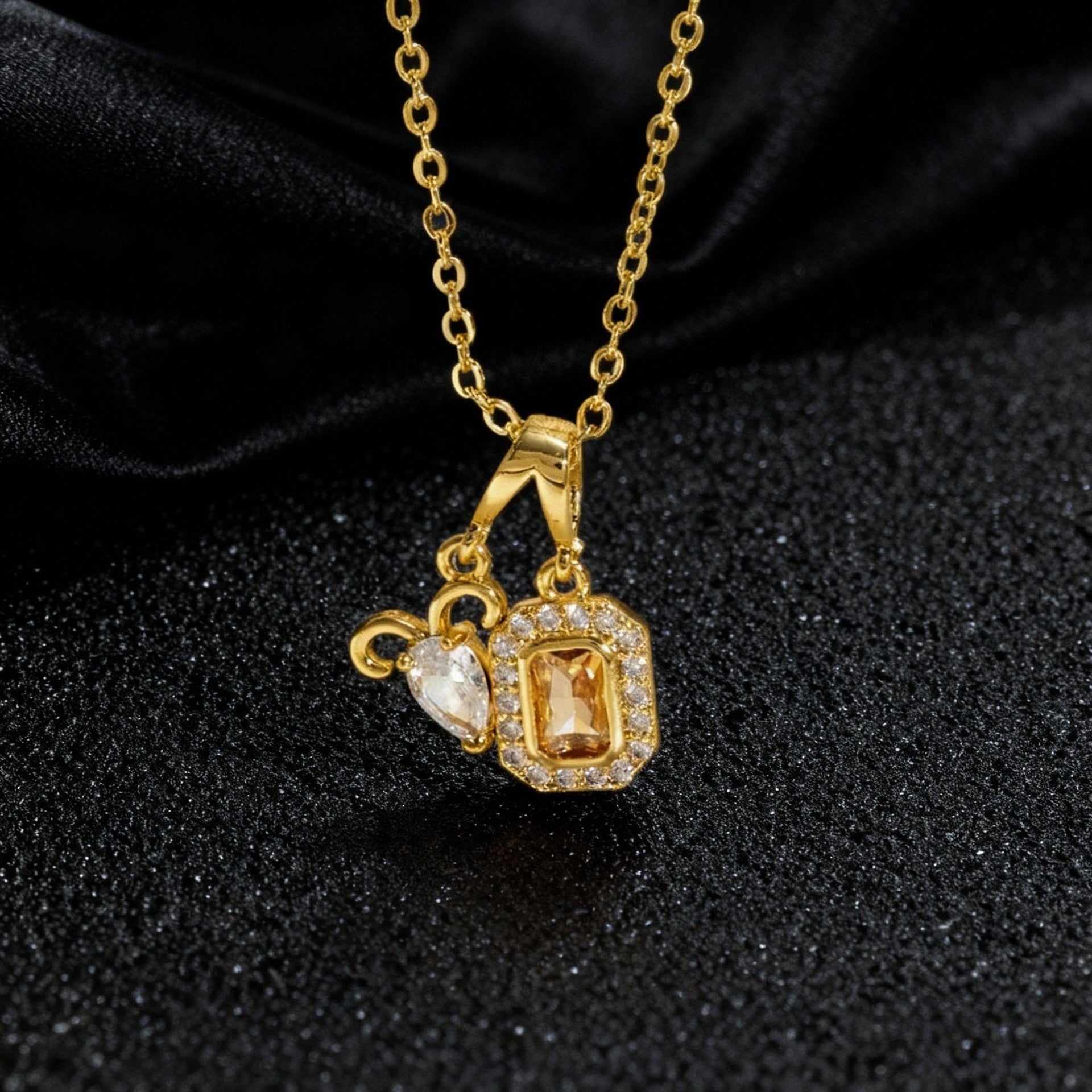 Wholesale Boutique Heart Flower Pendant Necklace Set Colorful Zircon Copper Jewelry Gift