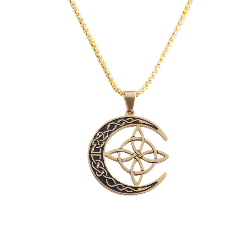 Wholesale Trendy Celtic Moon Choker Necklace Stainless Steel Gold Hollow Design Fashion Jewelry Accessory For Resale
