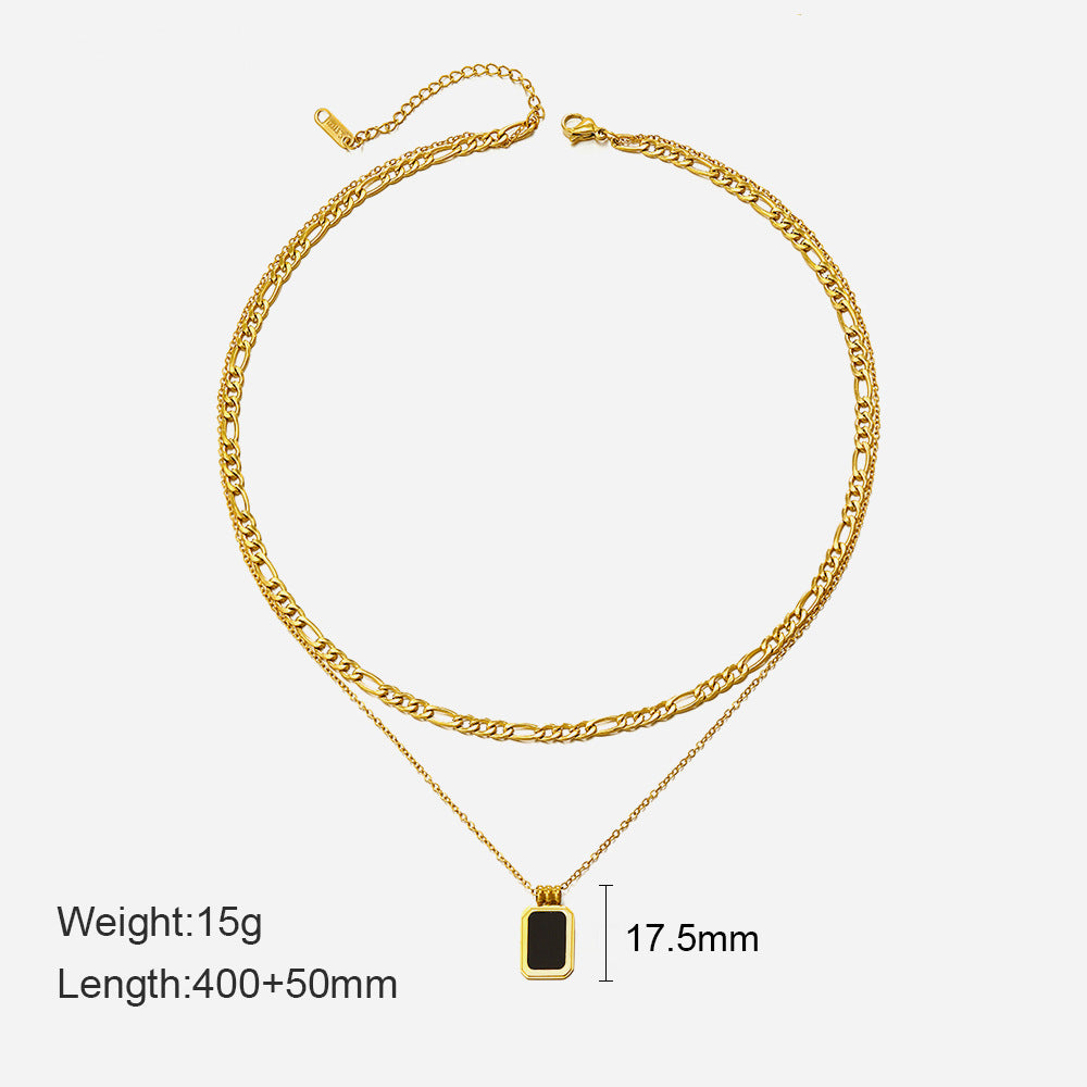 Wholesale Double-Layer Square Pendant Stainless Steel Necklace