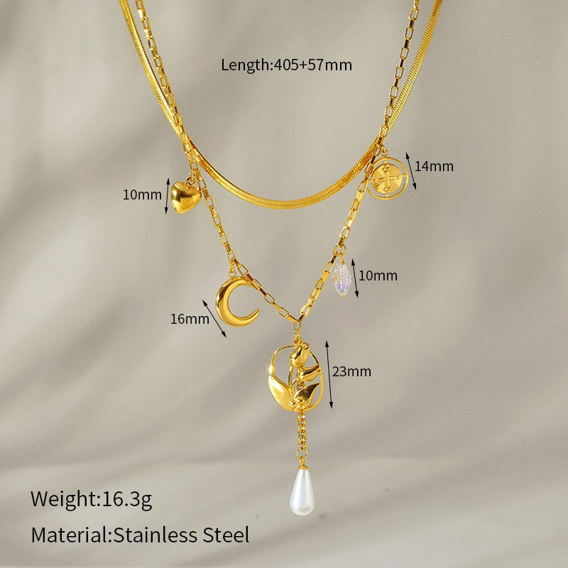 Wholesale Stainless Steel Three-Layer Pearl Starfish Pendant Necklace