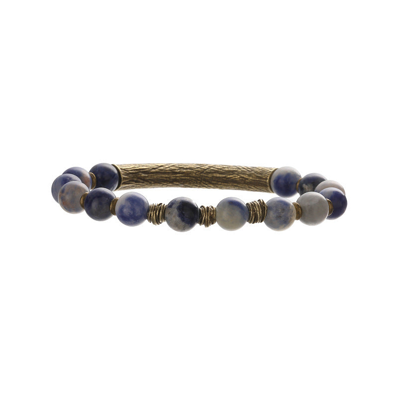 Wholesale White Turquoise Tiger Eye Stone Antique Gold Accent Beaded Bracelet Chinese Vintage Style Unisex Wedding Jewelry