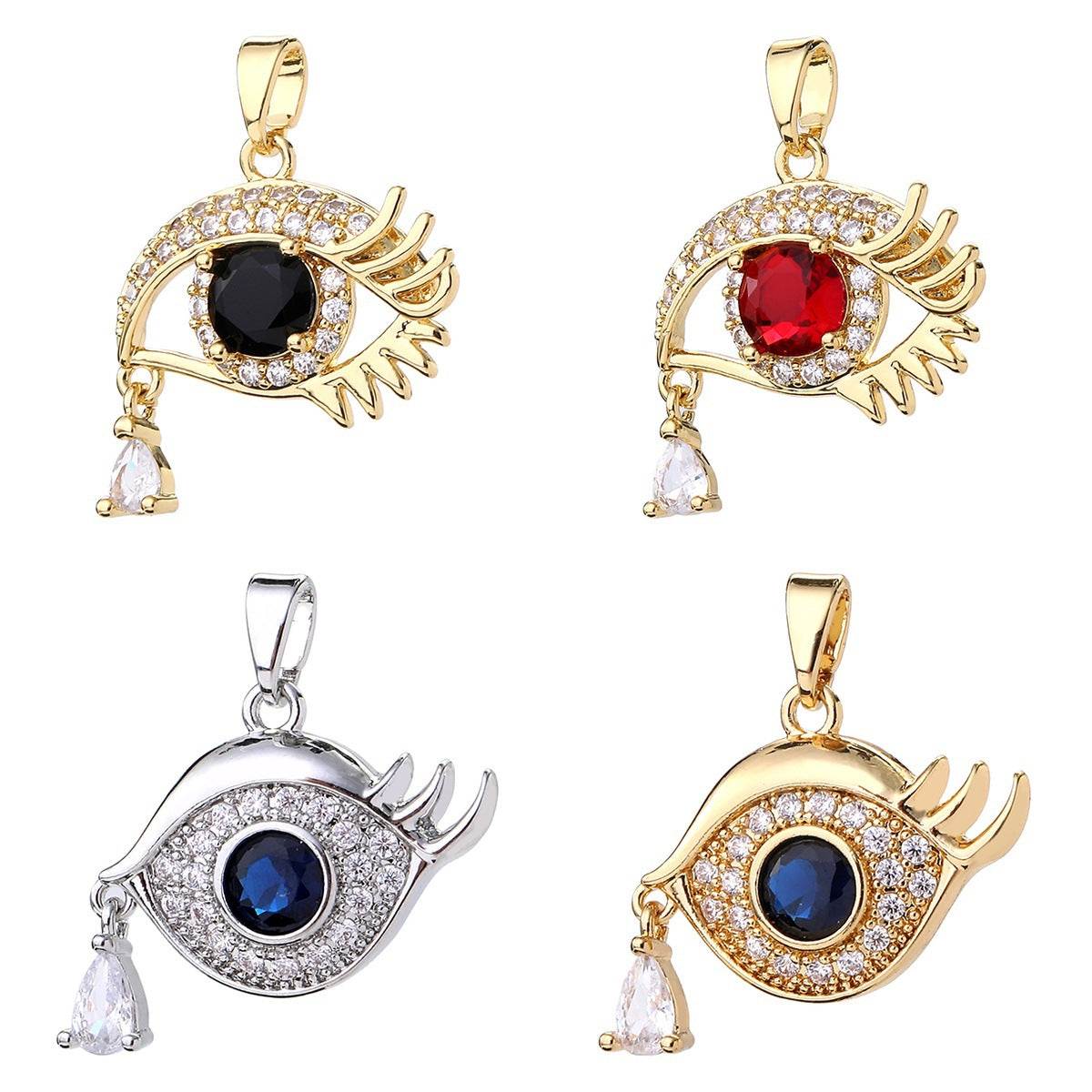 Wholesale 14K Gold Plated Brass Evil Eye Pendant Micro Set Zircon Dark Style Necklace Charm Fashion Accessory For Layering Jewelry Gift Resale