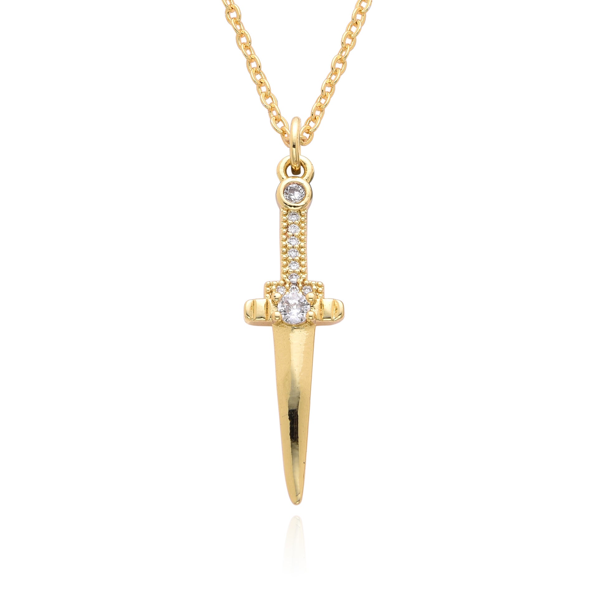 Wholesale sword Crescent ivory pendant necklace micro inlaid zircon  chain necklace