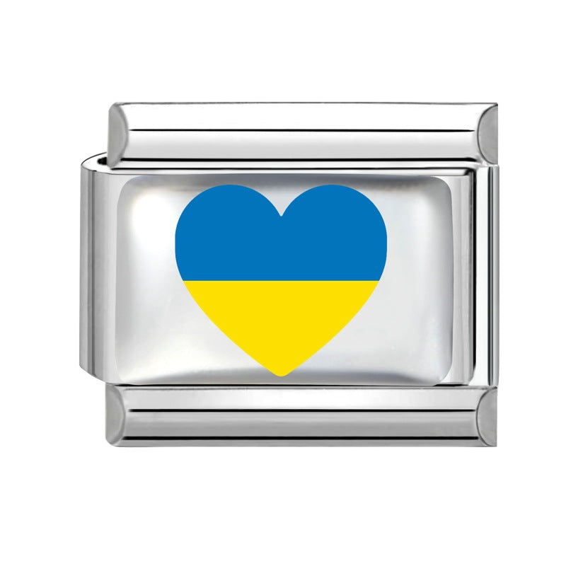 Wholesale Electroplated Stainless Steel Heart Italian Flag Charm DIY Bracelet Jewelry Accessory Boutique Resale