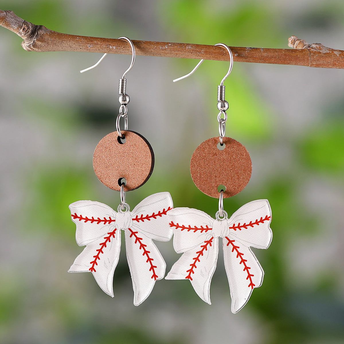 Wholesale Sports style ball bow disc stitching pendant earrings