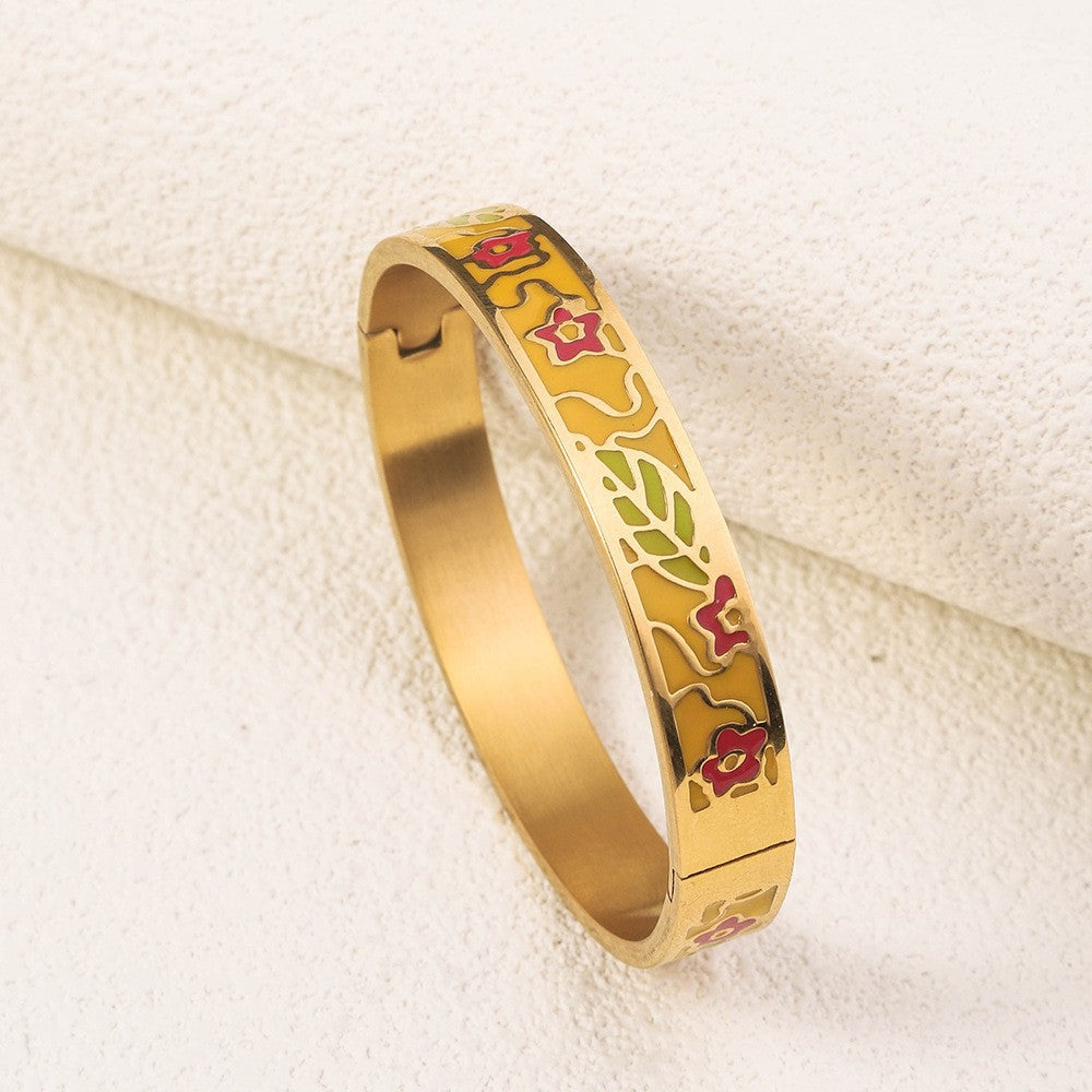 Wholesale Niche Light Luxury Stainless Steel Enamel Oil Drip Bracelet ACC-BT-RuiX005