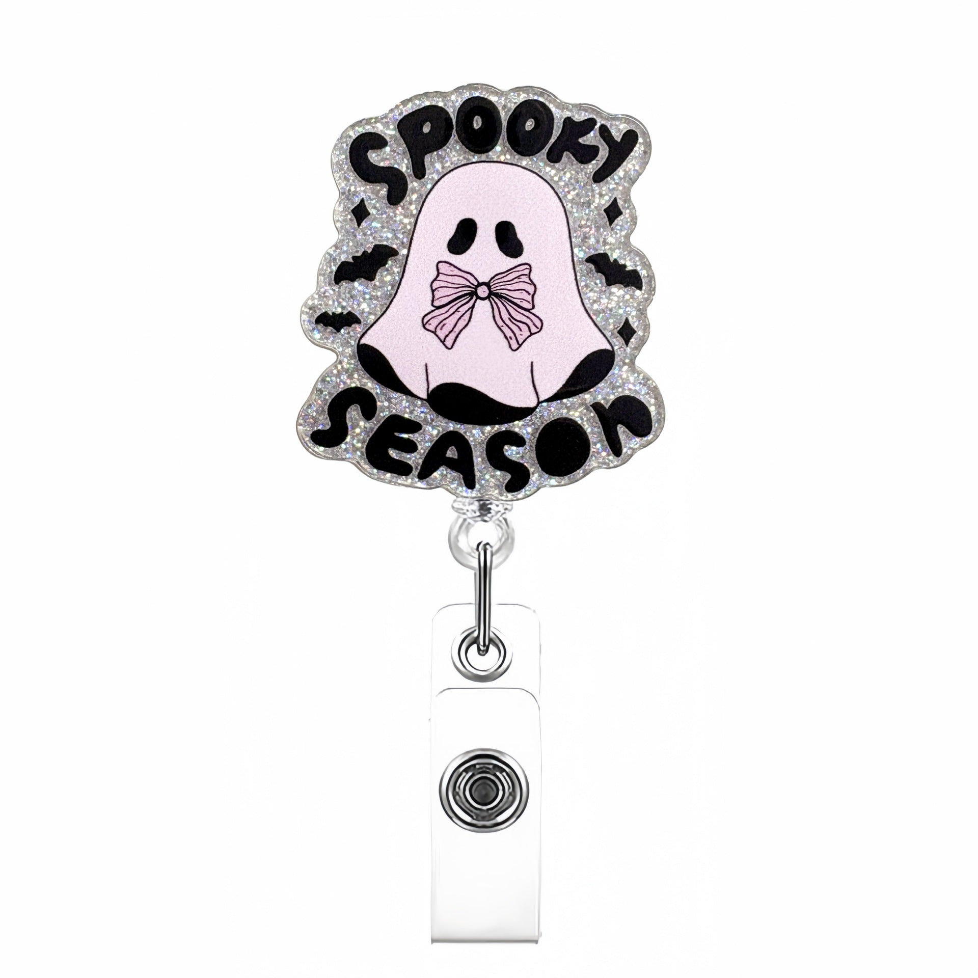 Wholesale Pink Halloween Acrylic Retractable Clip Badge Keychain
