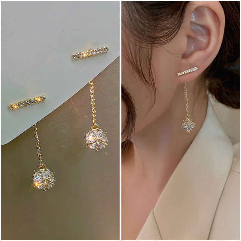 Wholesale Silver Zircon  Shell Flower Tassel Earrings