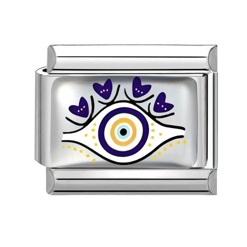 Wholesale 9mm Italian Charm Starter Bracelets DIY Flower Evil Eye Series Stainless Steel Composable Bracelet