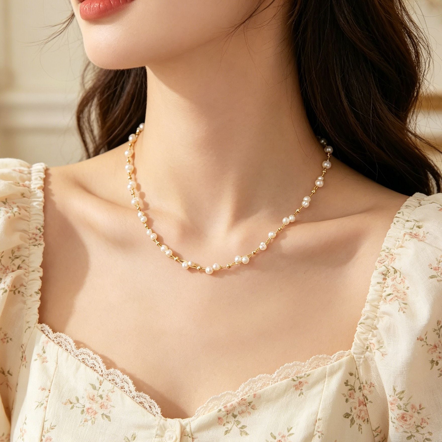 Wholesale Layered Pearl Necklace,  Gold Tone Chain,  Pearl Pendant,  Spring Summer Travel Jewelry,  Boutique Resale