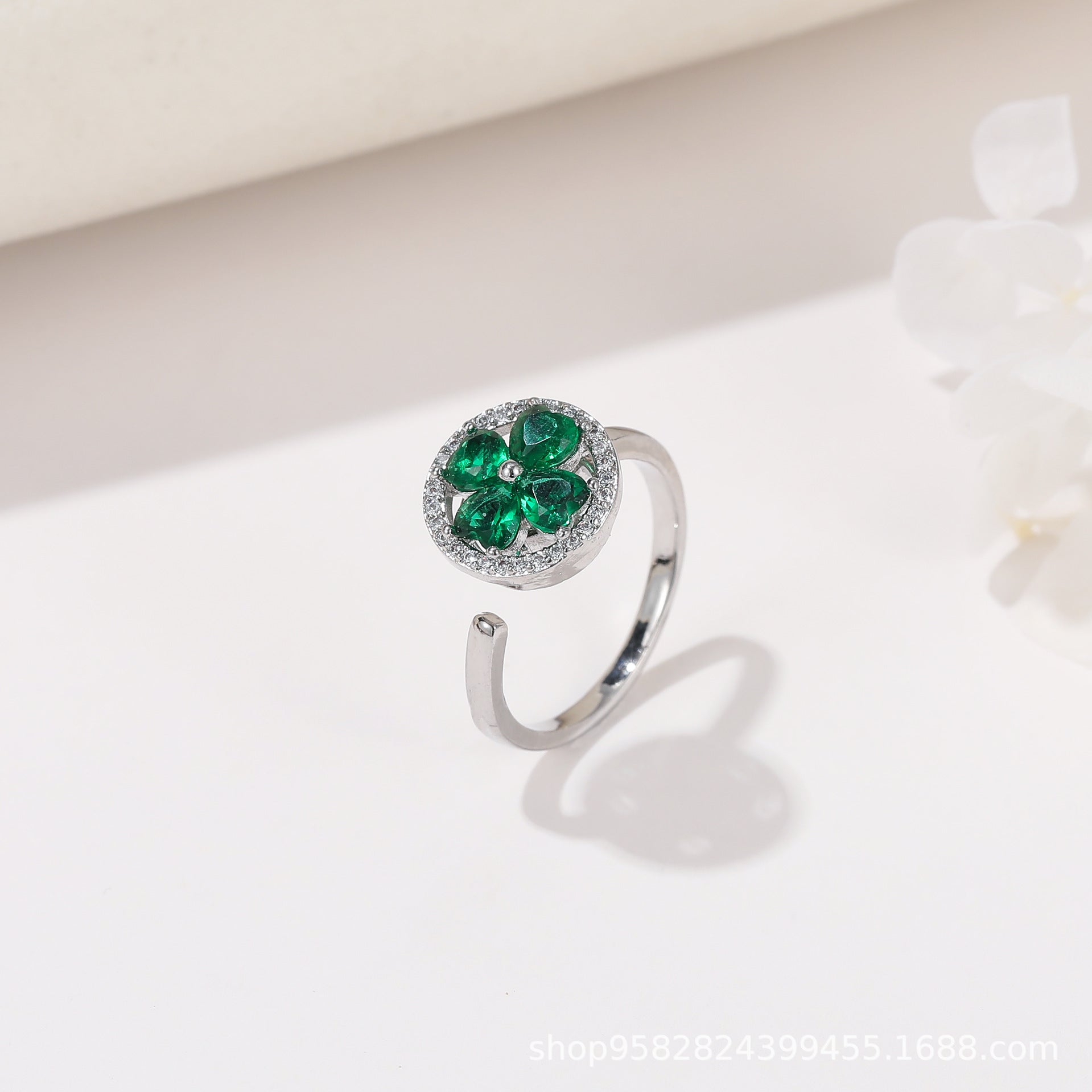 Wholesale 360° Rotating Double-Layer Flower Ring Gold Plated Zircon Fashion Accessory Boutique Gift
